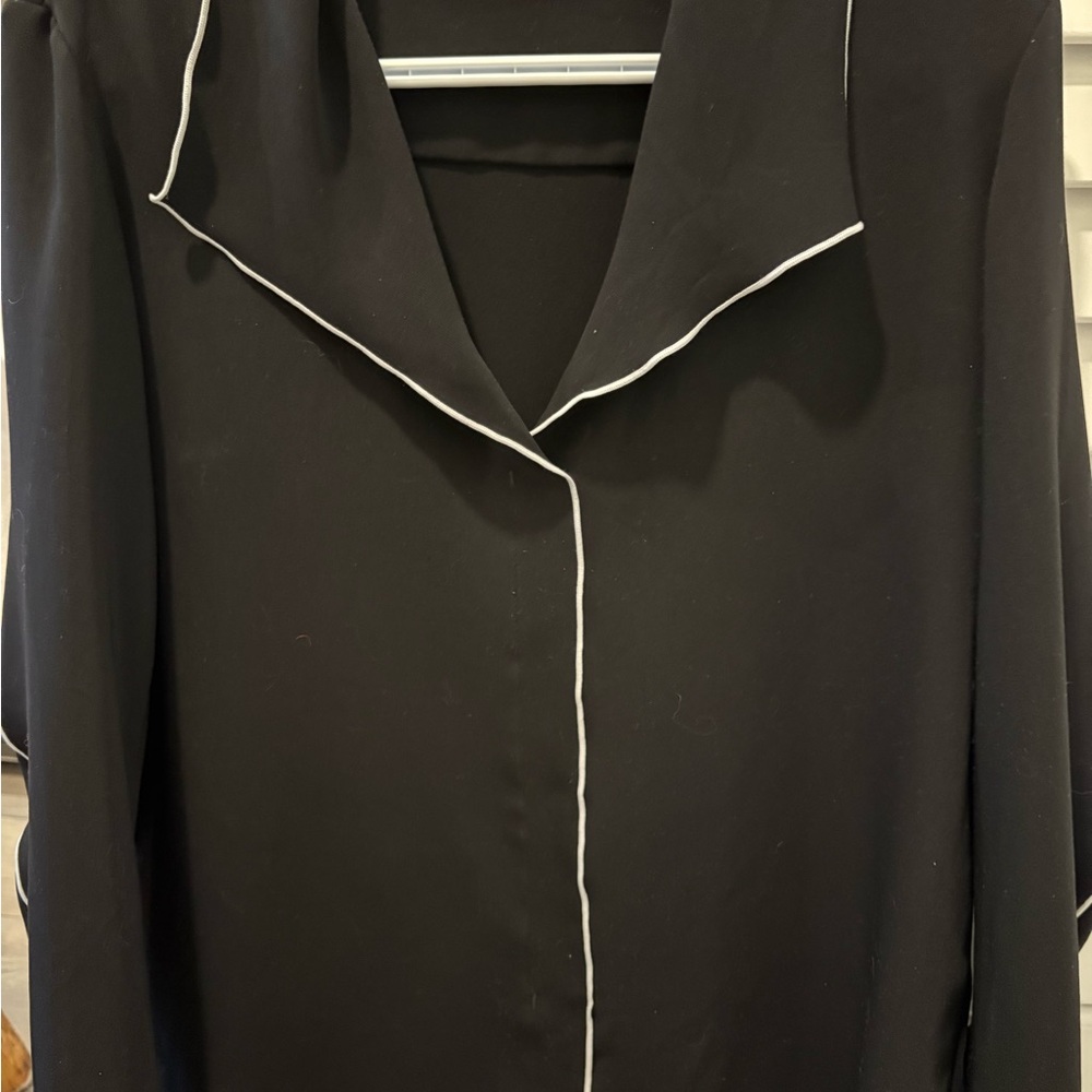 Aritzia Black dressy like Pajama Top with White Piping